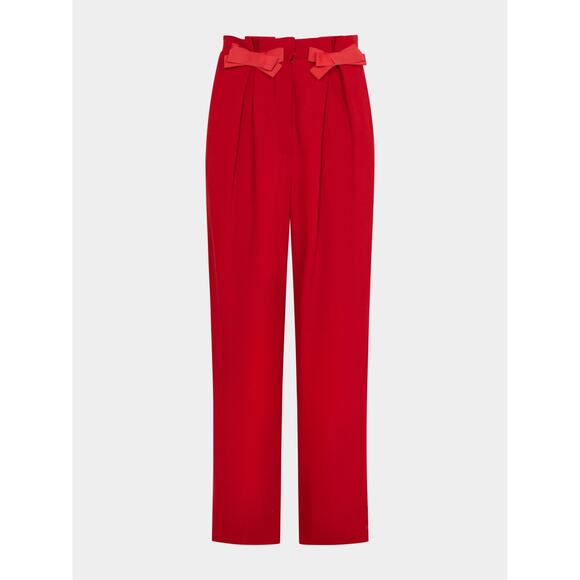 Saloni Bow Tulip Trousers in Scarlet Red High Waisted Size 2 Pleated Chic Sexy - Picture 3 of 16